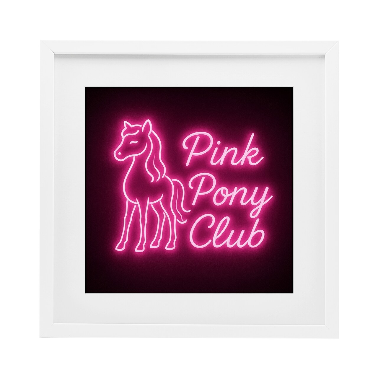 Stupell Industries Pink Pony Club Neon Framed Print Under Glass, design by Grotto Studios